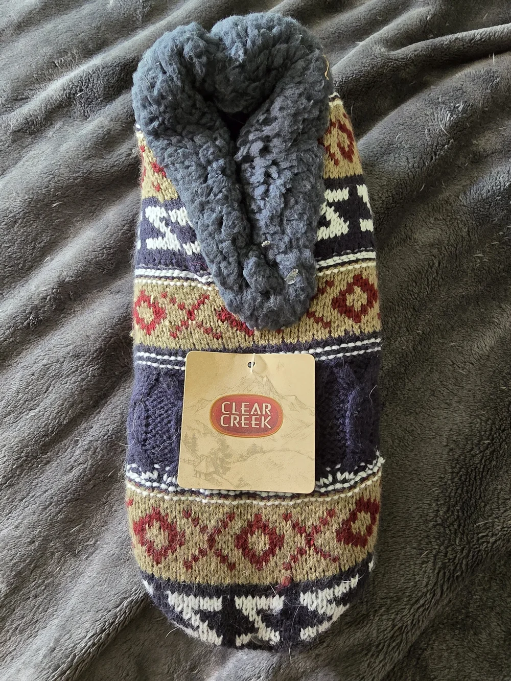 Men's Patterned Slipper Socks in Navy and Tan